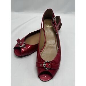 Stuart Weitzman Patent Leather Slip On Peep Toe Cutout Flat Red Sz 9.5 Office